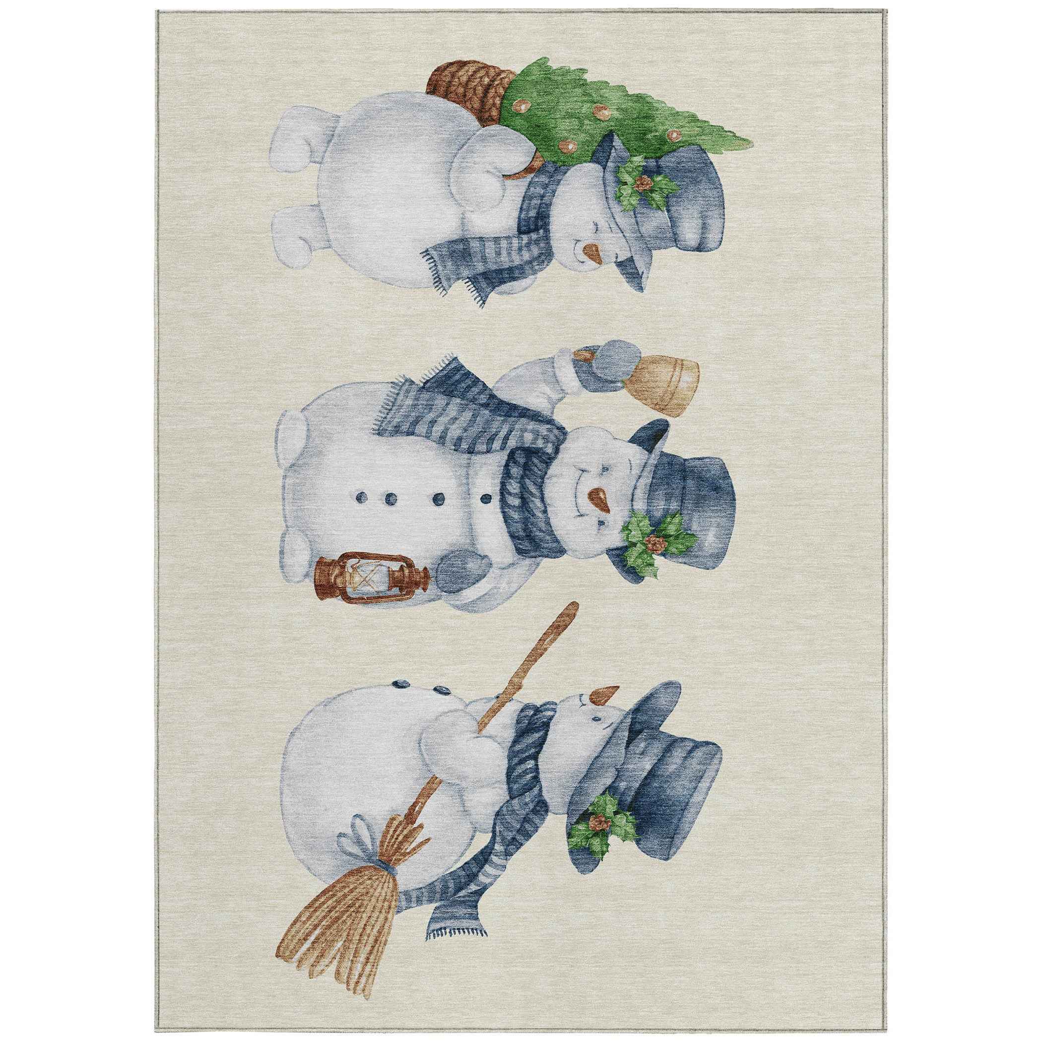 9' X 12' Ivory And Denim Blue Botanical Leaves Washable Indoor Outdoor Area Rug