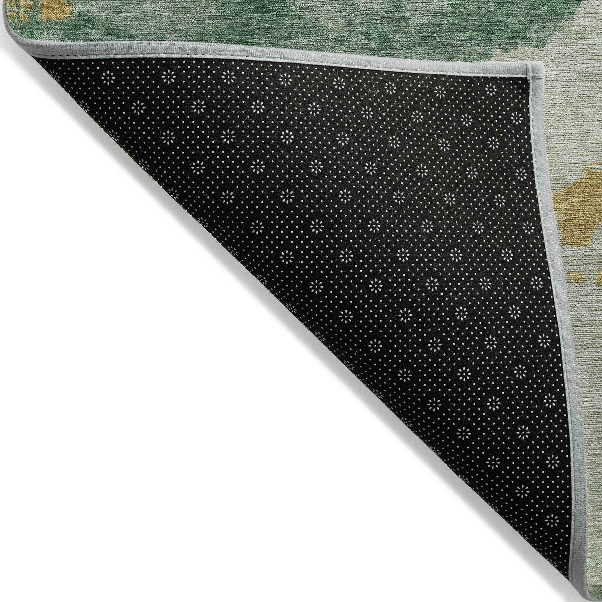 8' Emerald Sage And Ivory Round Abstract Washable Indoor Outdoor Area Rug