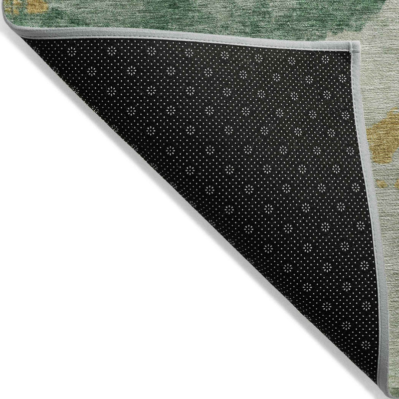 8' Emerald Sage And Ivory Round Abstract Washable Indoor Outdoor Area Rug