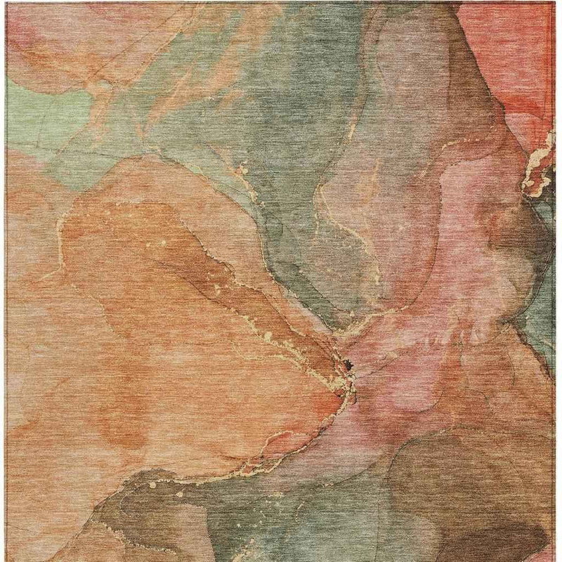 3' X 5' Coral Brown And Mint Green Abstract Washable Indoor Outdoor Area Rug