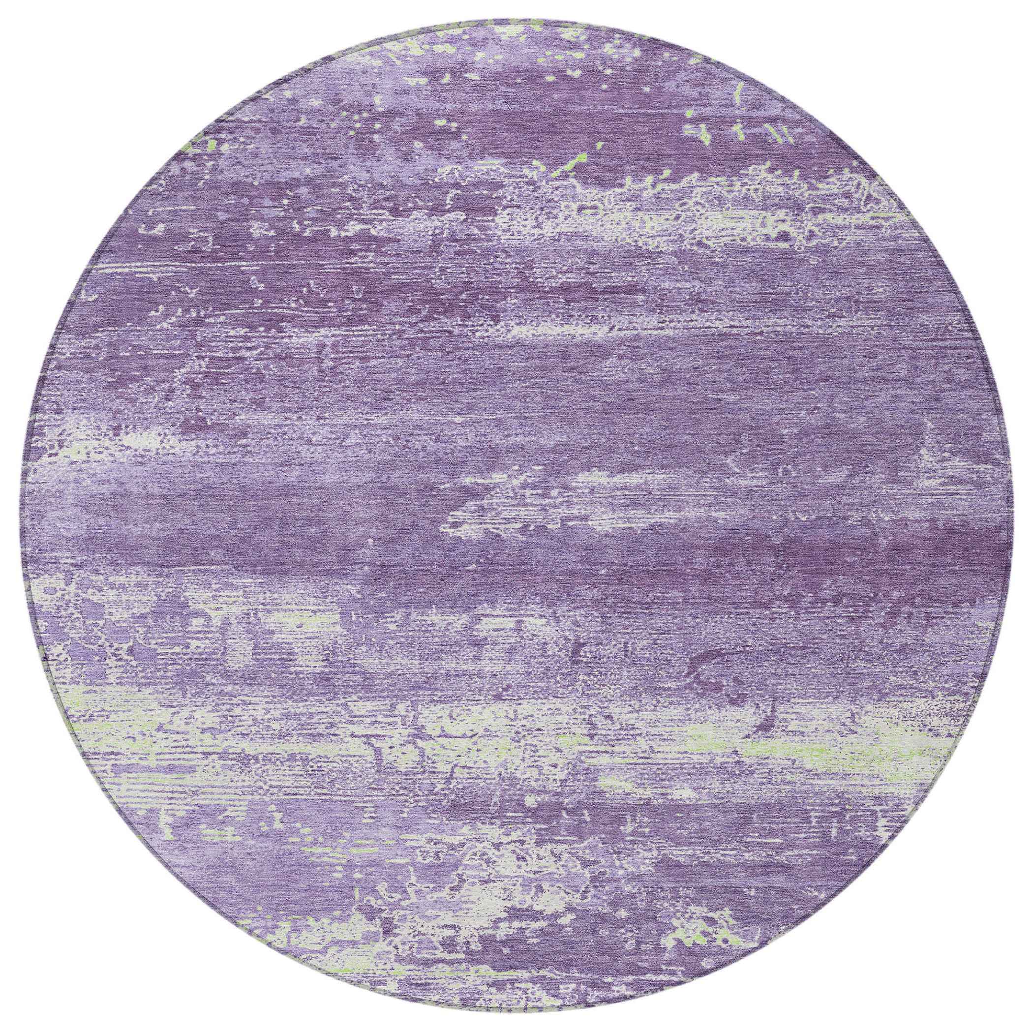 8' Purple And Ivory Round Abstract Washable Indoor Outdoor Area Rug