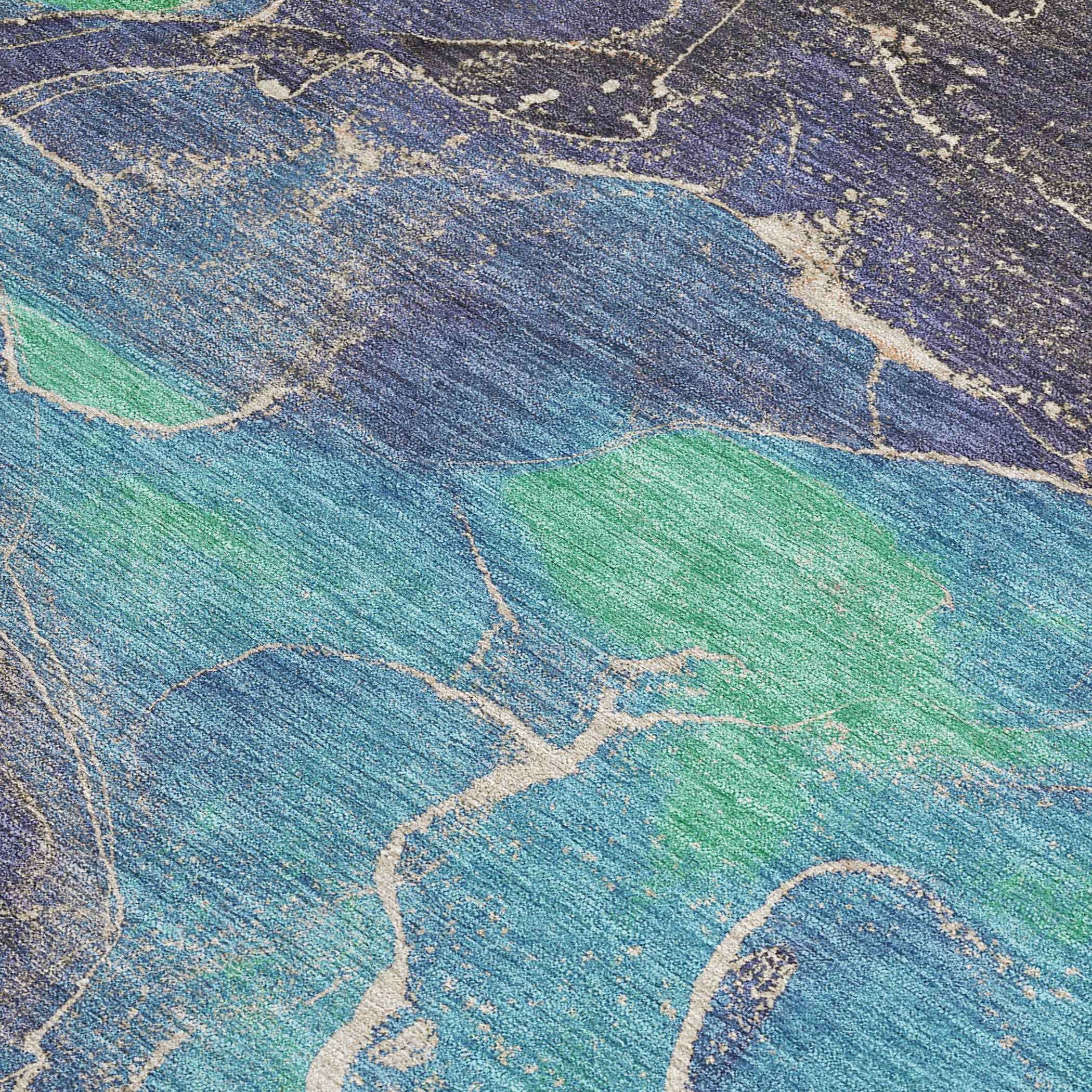 9' X 12' Blue Green And Orange Abstract Washable Indoor Outdoor Area Rug