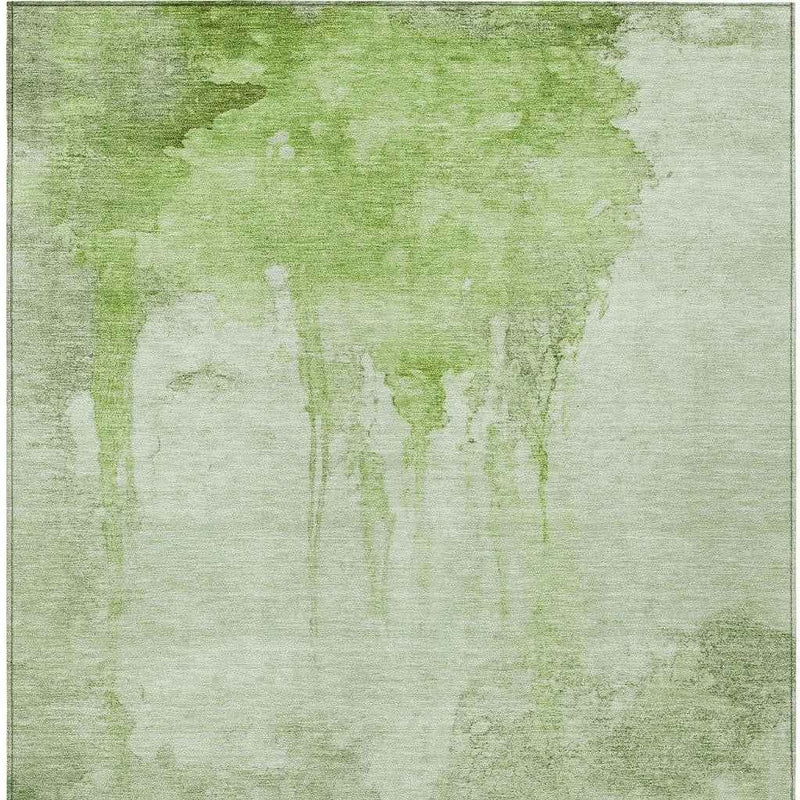 3' X 5' Artichoke Green And Ivory Abstract Washable Indoor Outdoor Area Rug