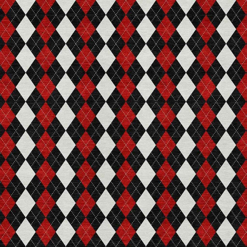 8' X 10' Black Red And White Argyle Washable Indoor Outdoor Area Rug