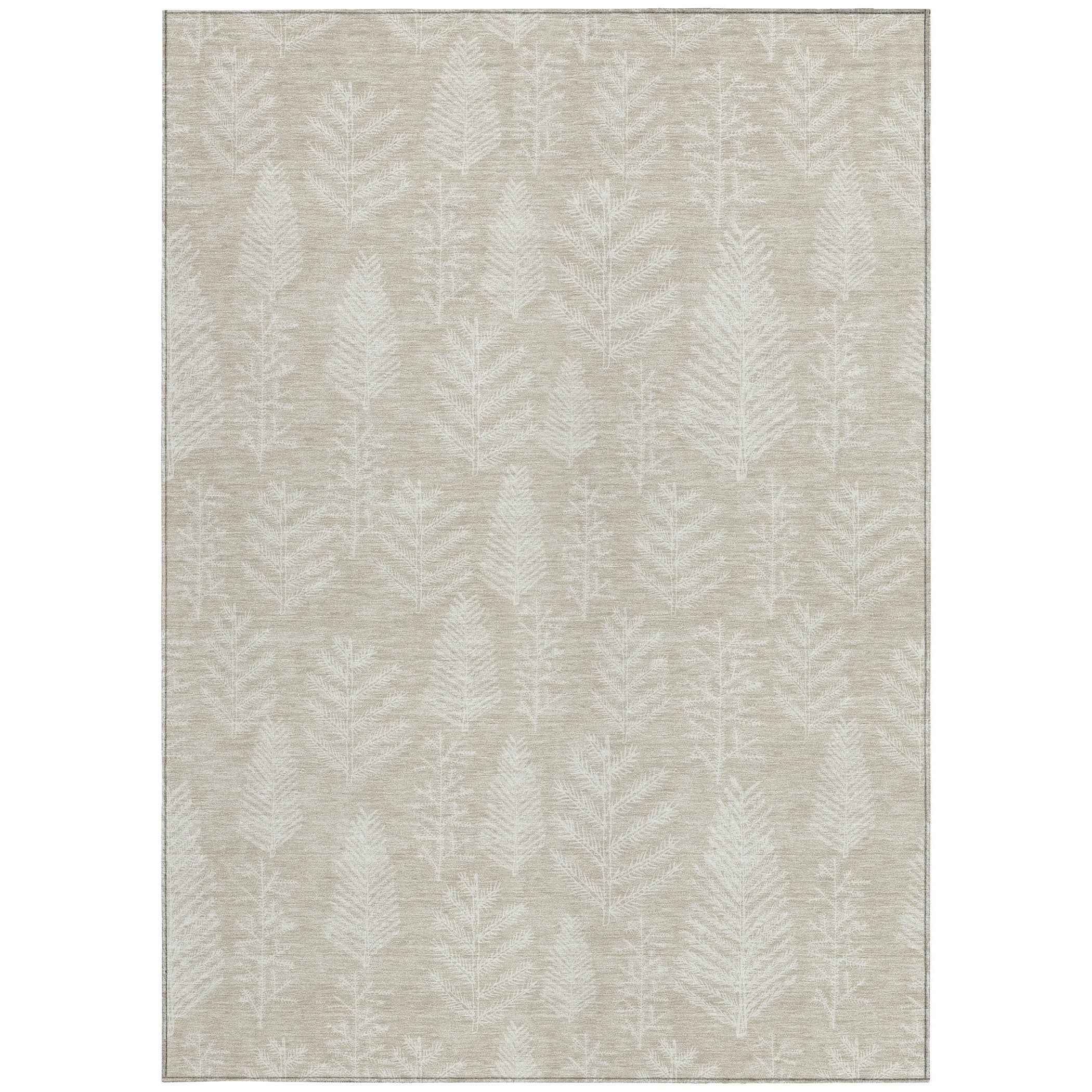 5' X 8' Beige And Ivory Botanical Leaves Washable Indoor Outdoor Area Rug