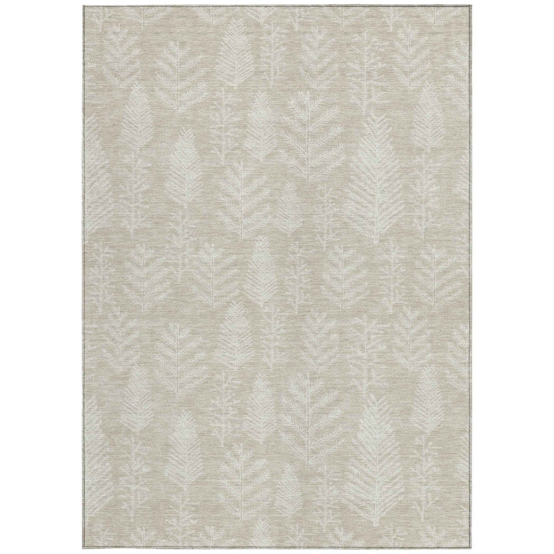 5' X 8' Beige And Ivory Botanical Leaves Washable Indoor Outdoor Area Rug
