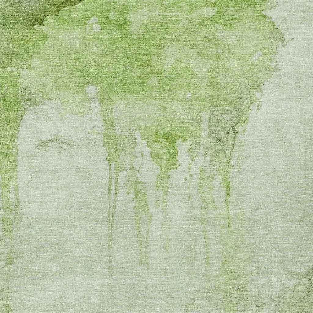 9' X 12' Artichoke Green And Ivory Abstract Washable Indoor Outdoor Area Rug