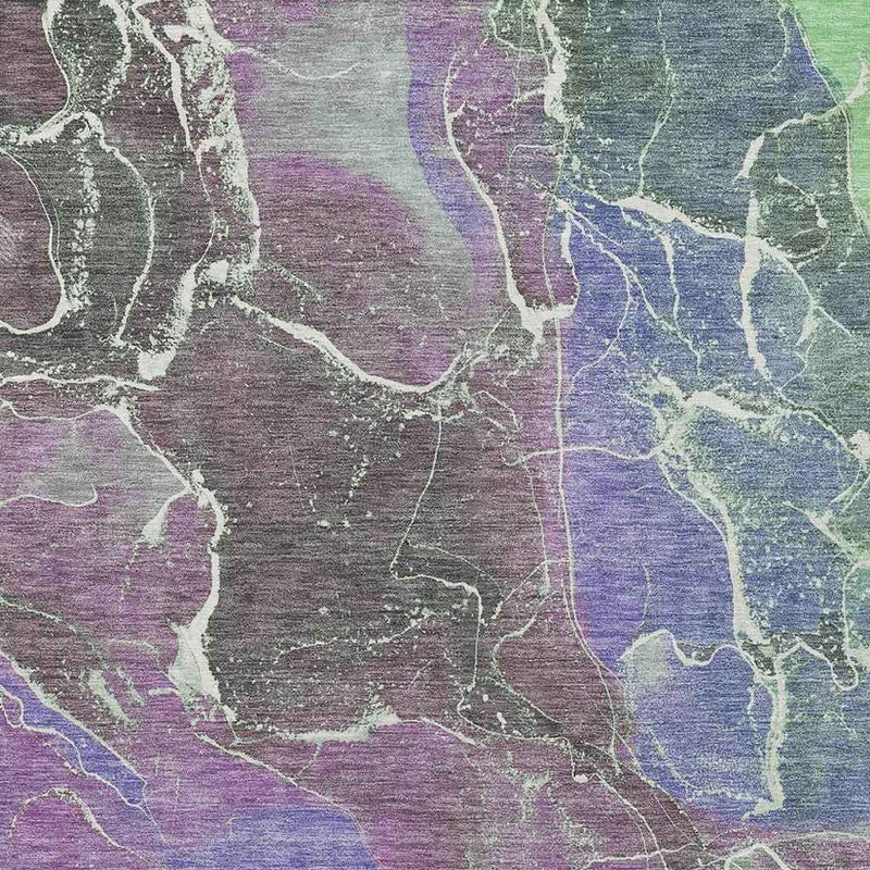 10' X 14' Purple Gray And Mint Green Abstract Washable Indoor Outdoor Area Rug
