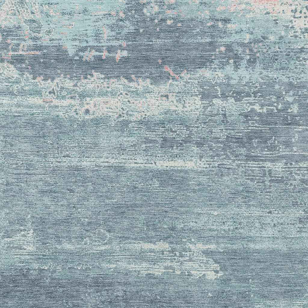 5' X 8' Teal Blue And Ivory Abstract Washable Indoor Outdoor Area Rug