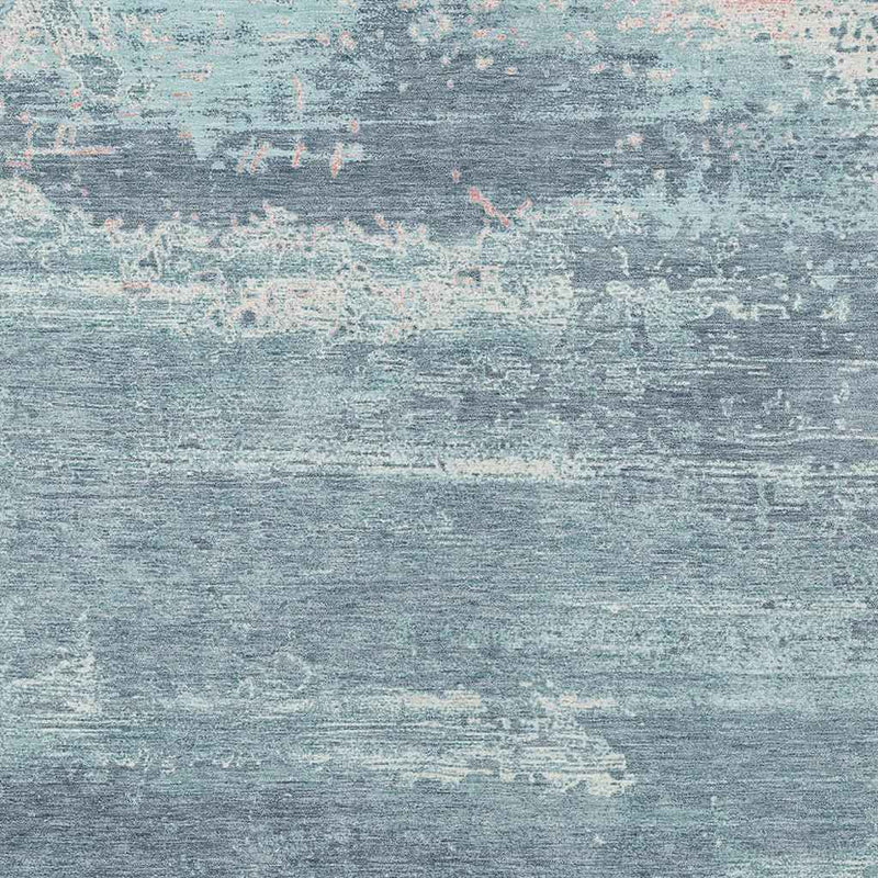 5' X 8' Teal Blue And Ivory Abstract Washable Indoor Outdoor Area Rug