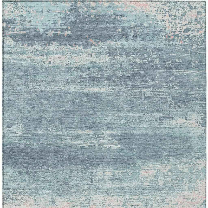 5' X 8' Teal Blue And Ivory Abstract Washable Indoor Outdoor Area Rug