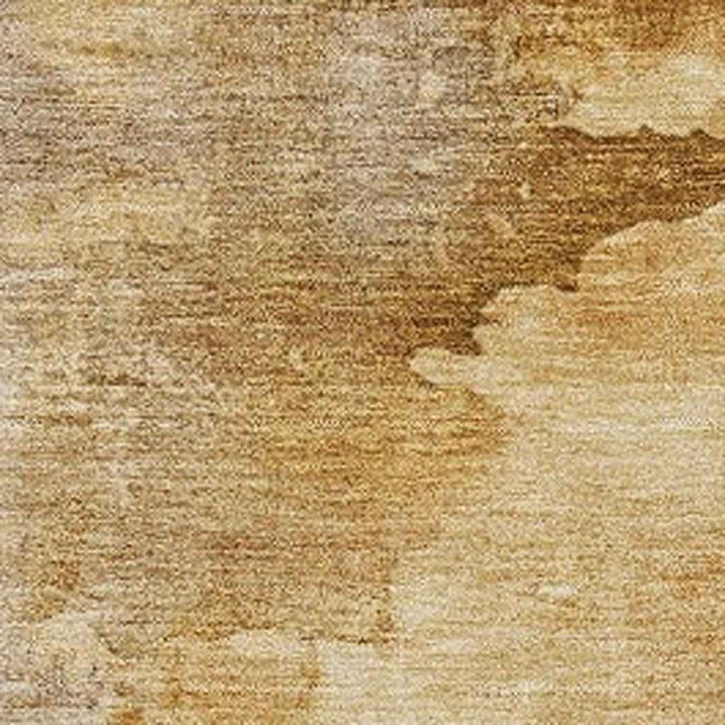 8' X 10' Gold And Beige Abstract Washable Indoor Outdoor Area Rug