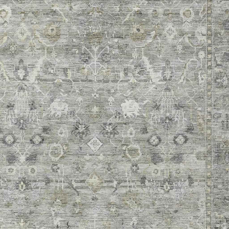 5' X 8' Pewter Beige And Ivory Oriental Washable Indoor Outdoor Area Rug