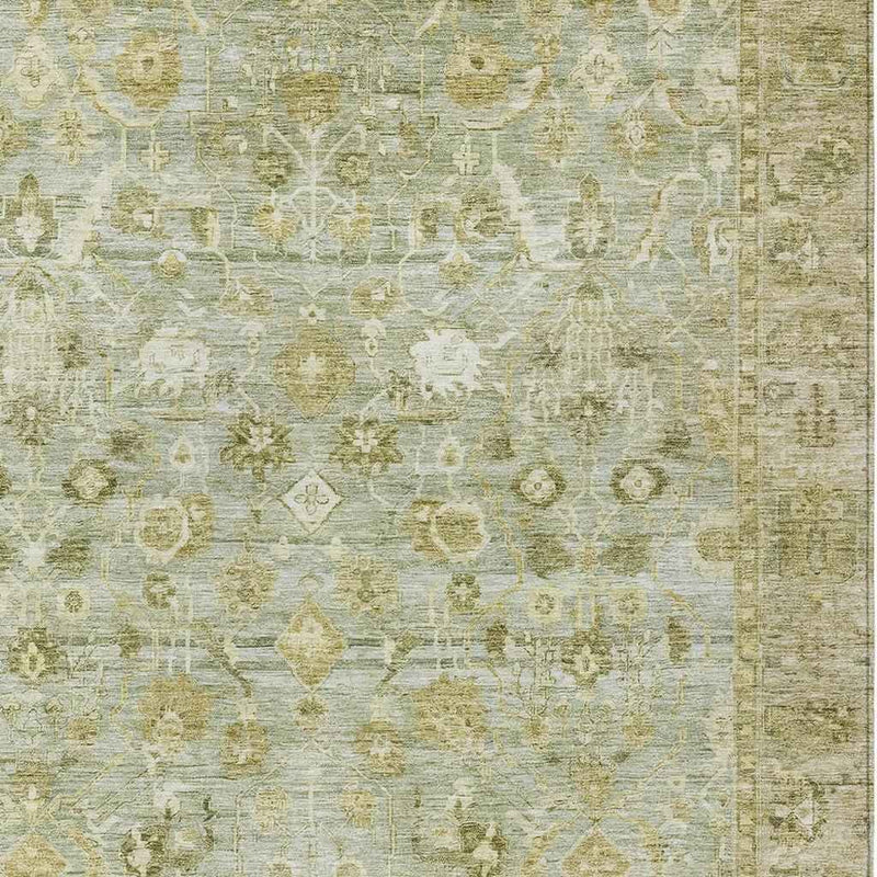 8' X 10' Sage And Ivory Oriental Washable Indoor Outdoor Area Rug