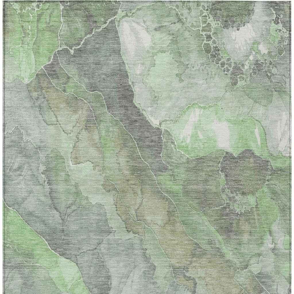 8' X 10' Green And Gray Floral Washable Indoor Outdoor Area Rug