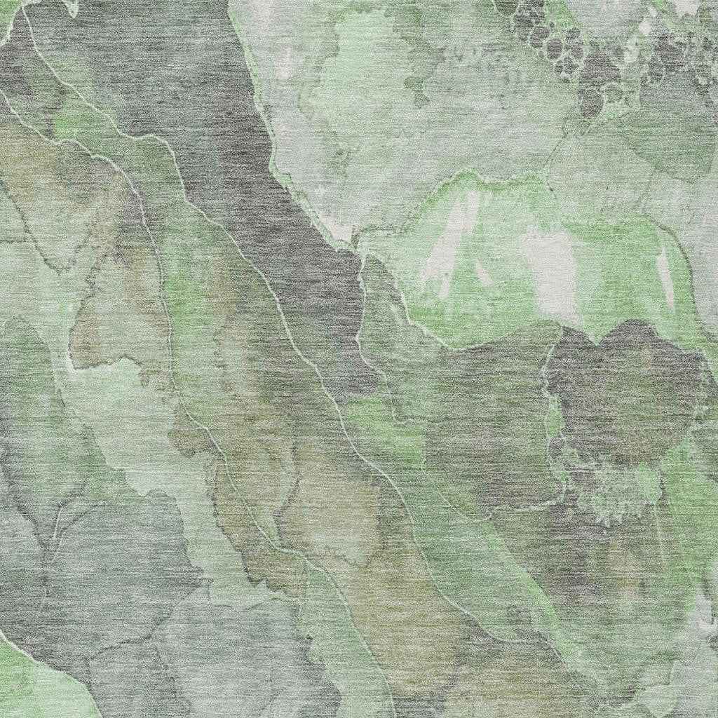 8' X 10' Green And Gray Floral Washable Indoor Outdoor Area Rug