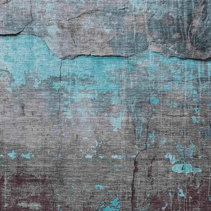 9' X 12' Teal Blue Gray And Taupe Abstract Washable Indoor Outdoor Area Rug