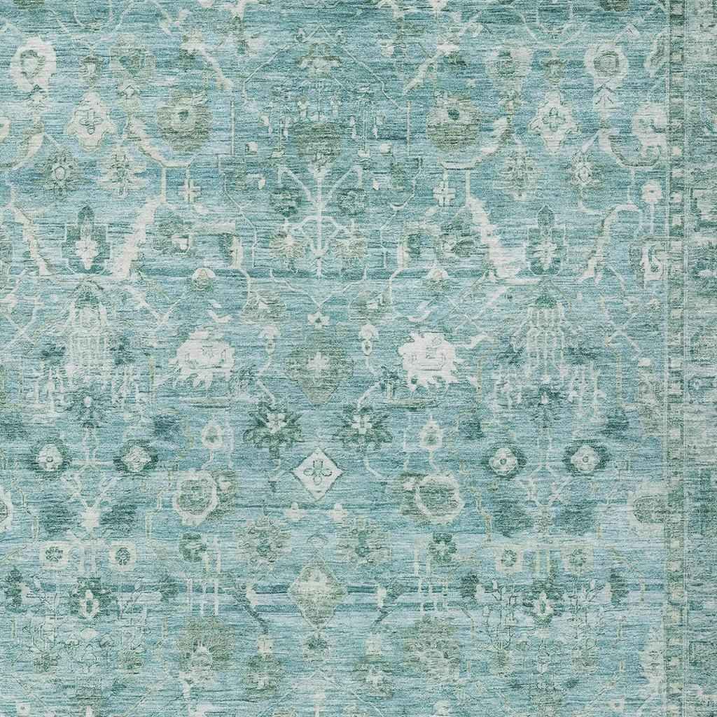 8' X 10' Blue Gray And Ivory Oriental Washable Indoor Outdoor Area Rug