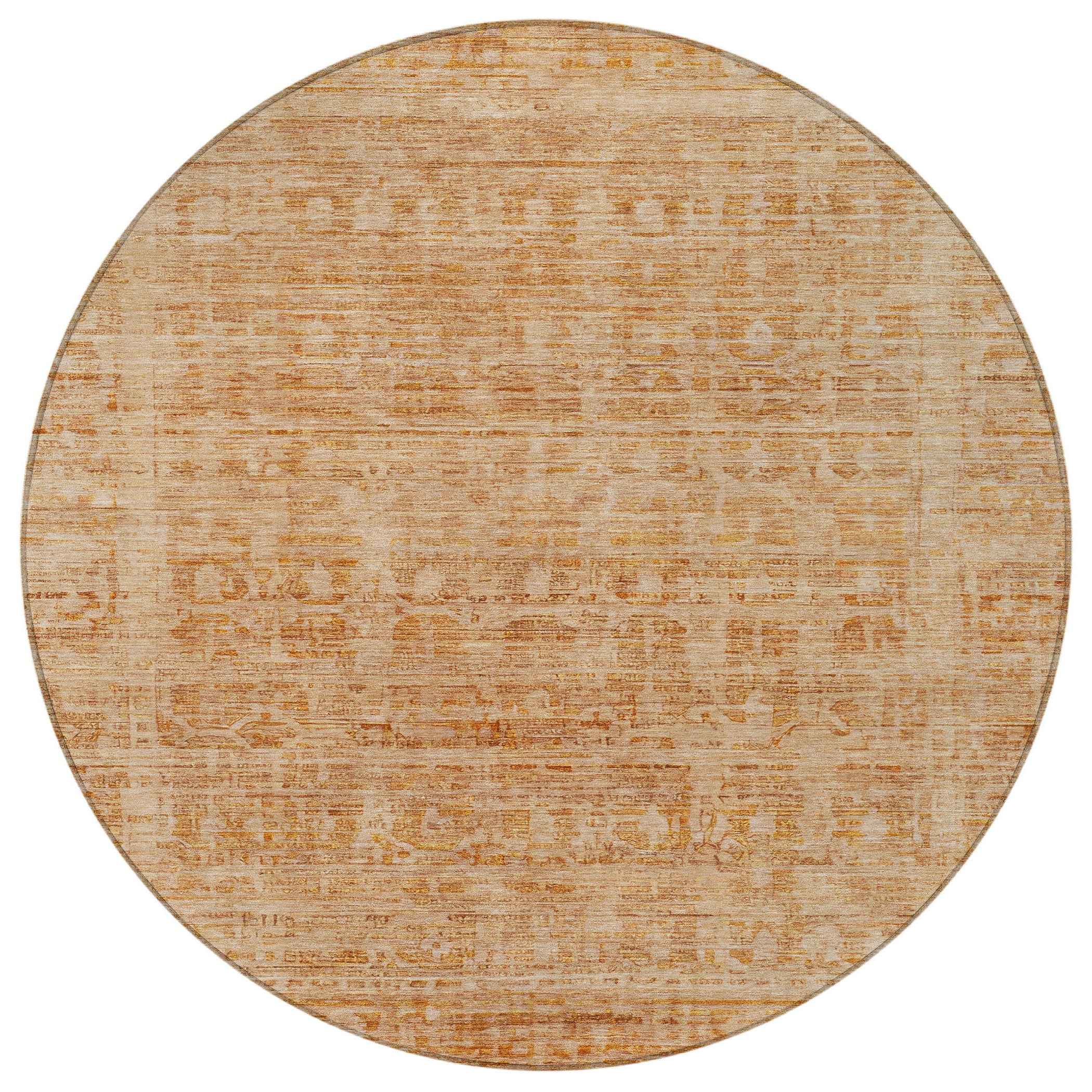 8' Coral And Peach Round Abstract Washable Indoor Outdoor Area Rug