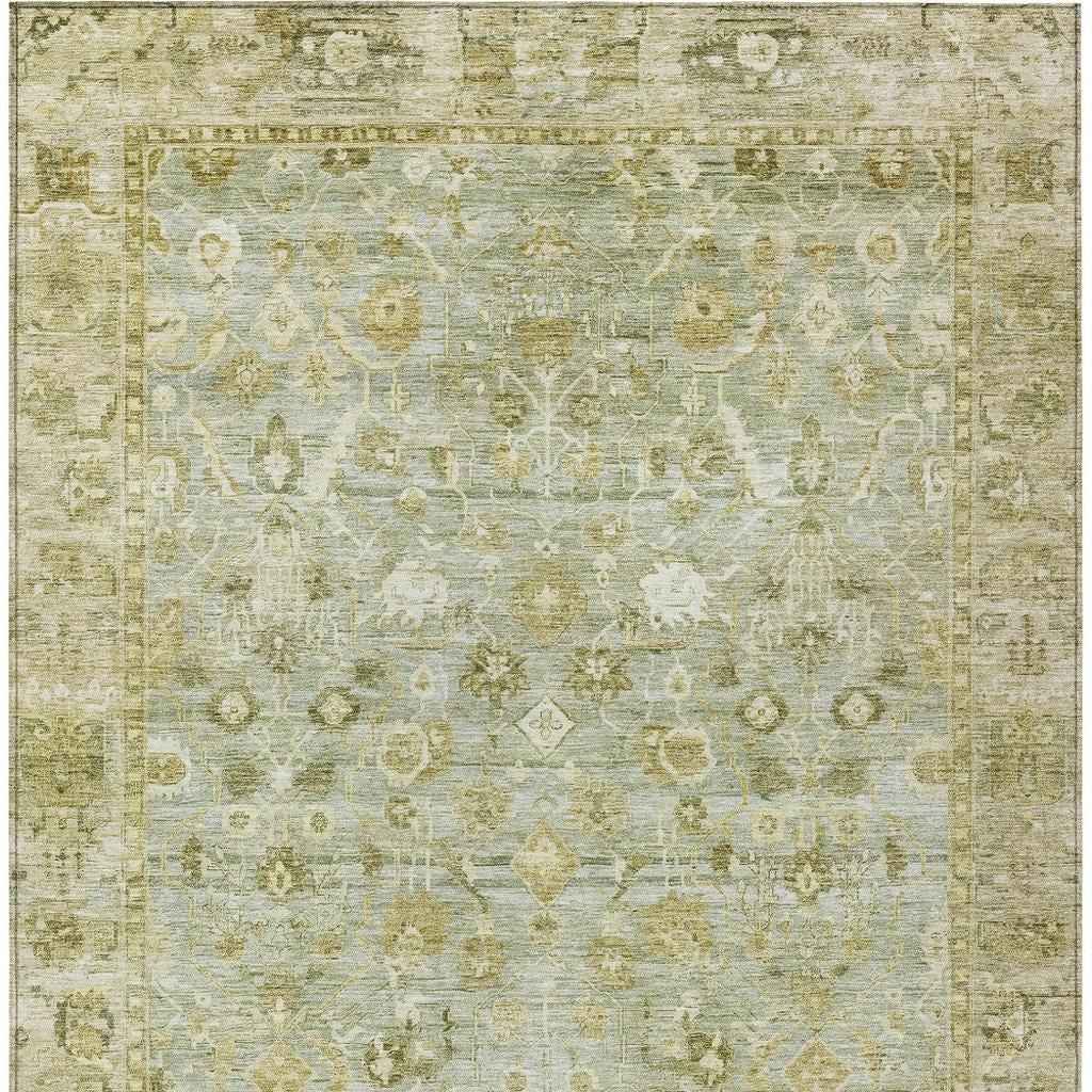9' X 12' Sage And Ivory Oriental Washable Indoor Outdoor Area Rug
