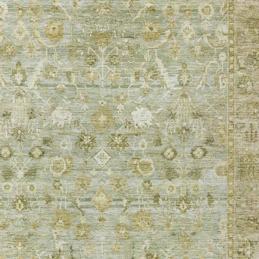 9' X 12' Sage And Ivory Oriental Washable Indoor Outdoor Area Rug