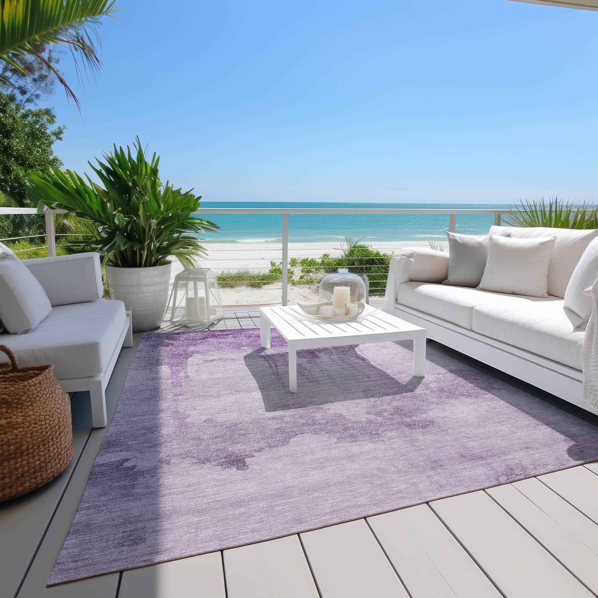 9' X 12' Lavender And Lilac Abstract Washable Indoor Outdoor Area Rug