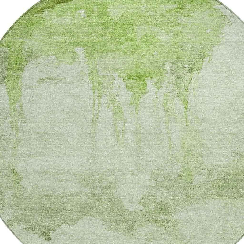 8' Artichoke Green And Ivory Round Abstract Washable Indoor Outdoor Area Rug