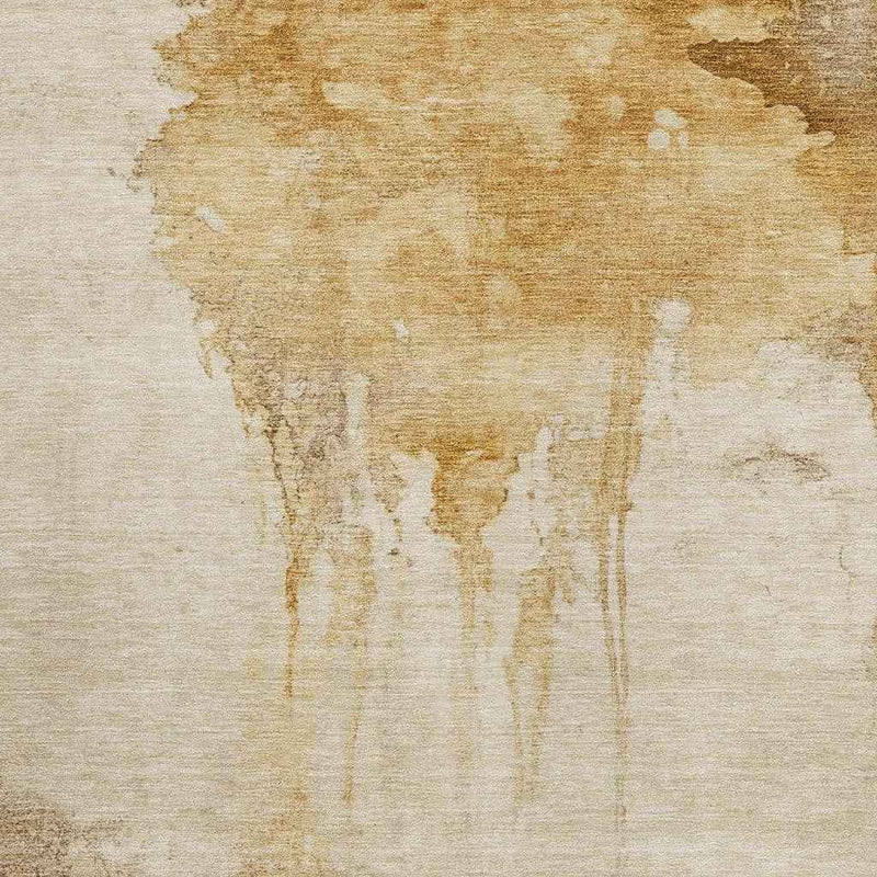 10' X 14' Gold And Beige Abstract Washable Indoor Outdoor Area Rug