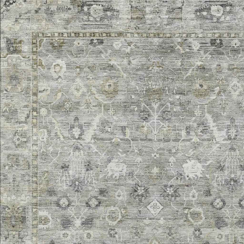 8' X 10' Pewter Beige And Ivory Oriental Washable Indoor Outdoor Area Rug