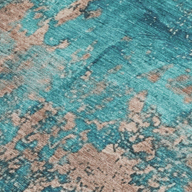 3' X 5' Teal Blue And Beige Abstract Washable Indoor Outdoor Area Rug