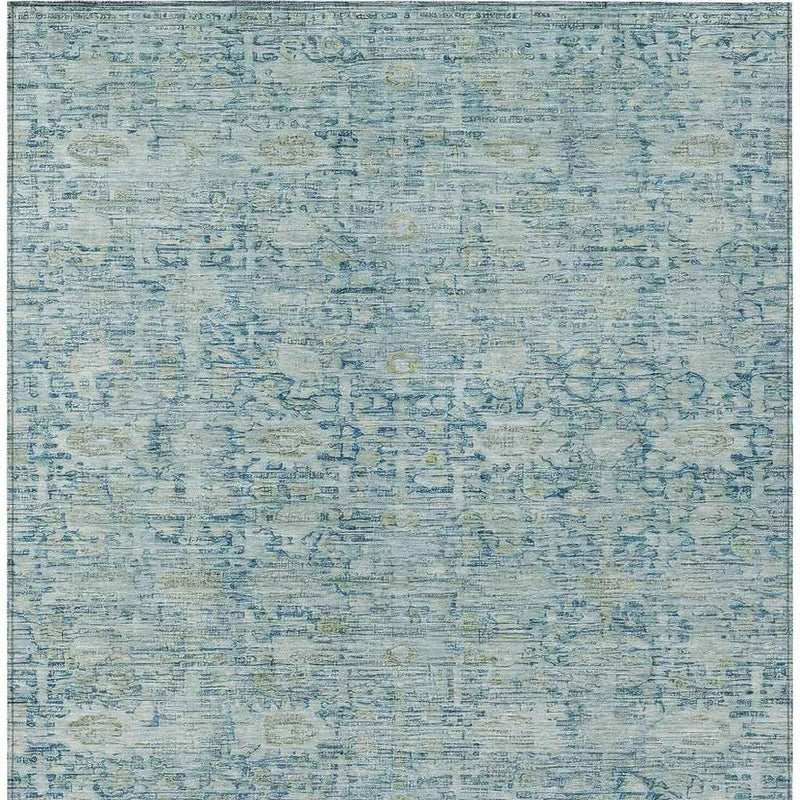 8' X 10' Blue And Ivory Oriental Washable Indoor Outdoor Area Rug