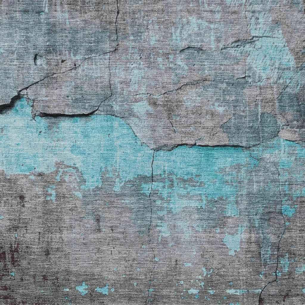 8' X 10' Teal Blue Gray And Taupe Abstract Washable Indoor Outdoor Area Rug