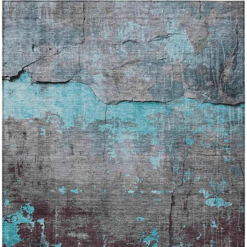 8' X 10' Teal Blue Gray And Taupe Abstract Washable Indoor Outdoor Area Rug