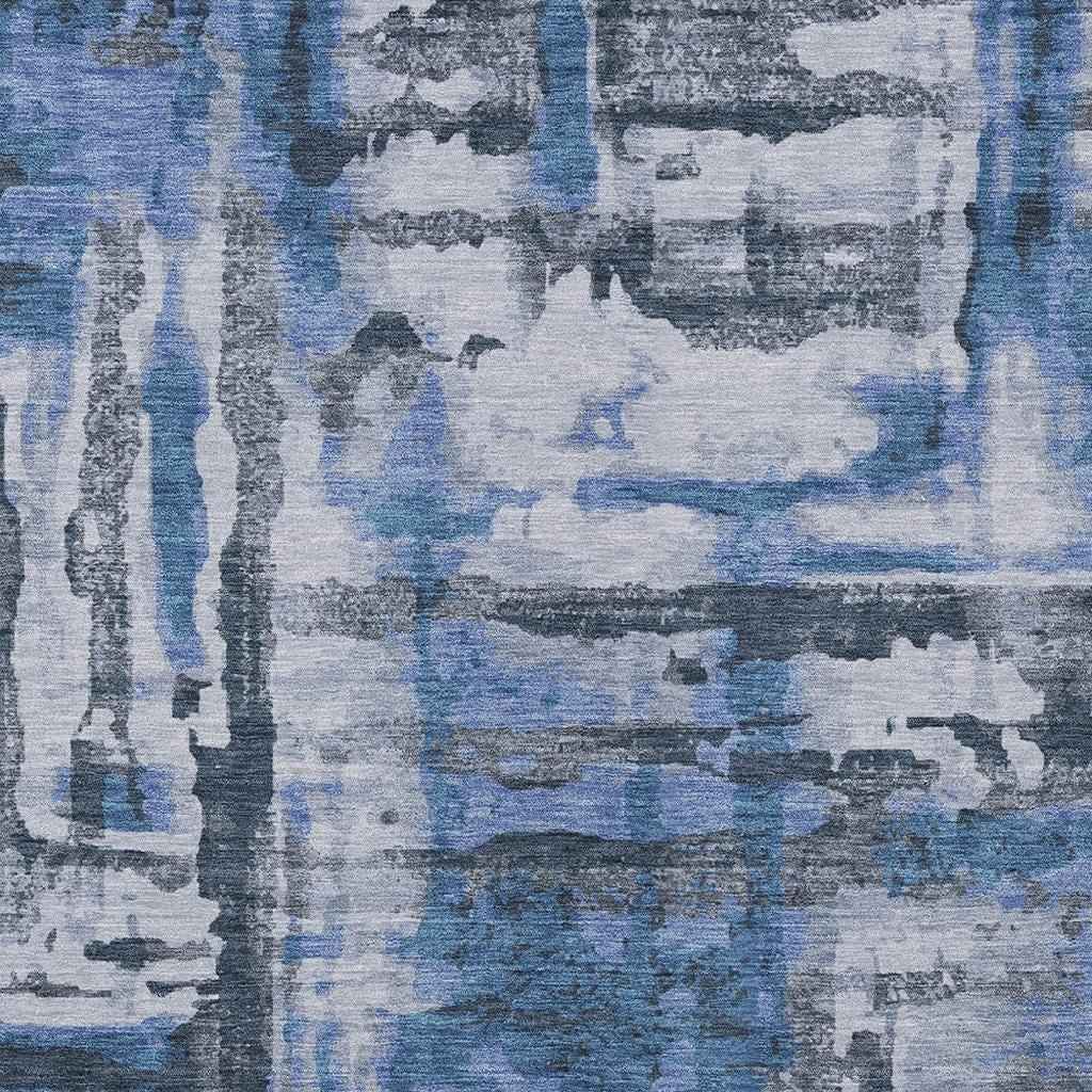 3' X 5' Blue And Gray Abstract Washable Indoor Outdoor Area Rug