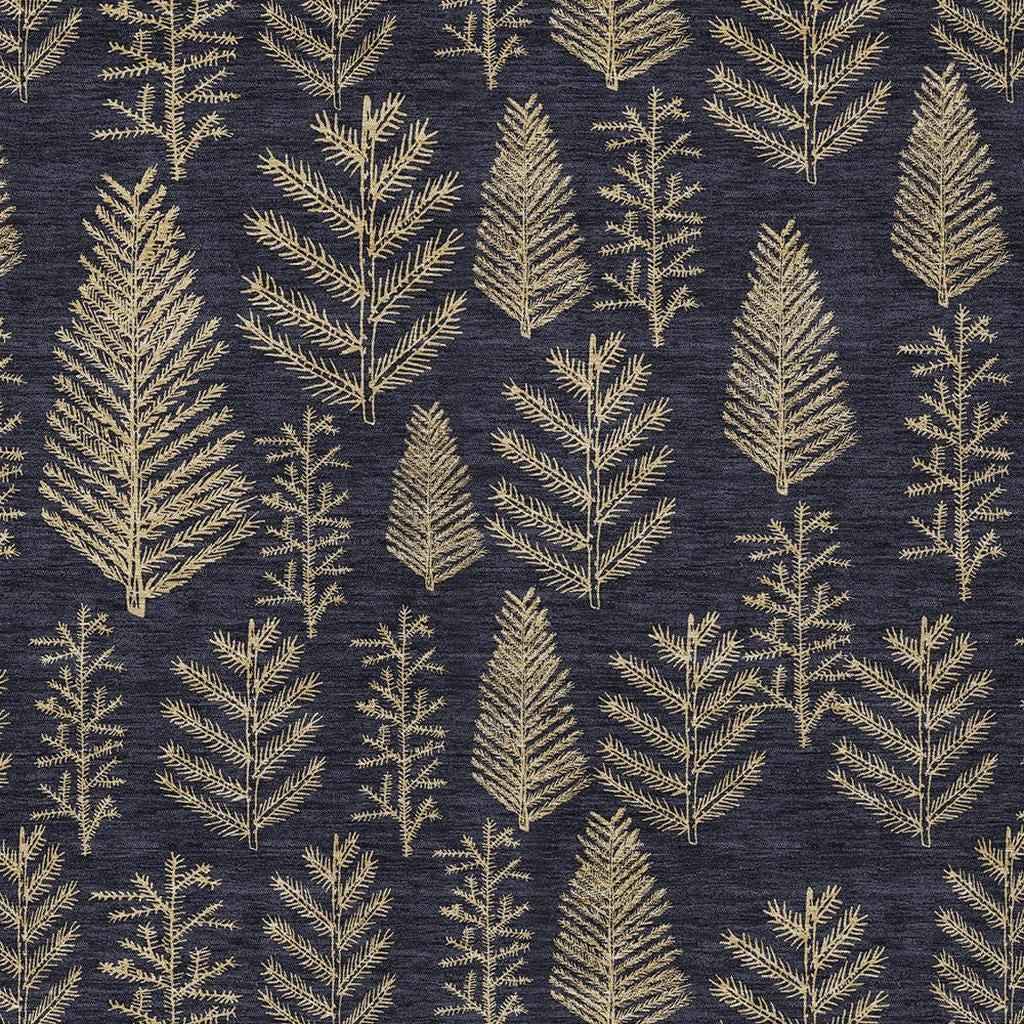 9' X 12' Black And Gold Botanical Leaves Washable Indoor Outdoor Area Rug