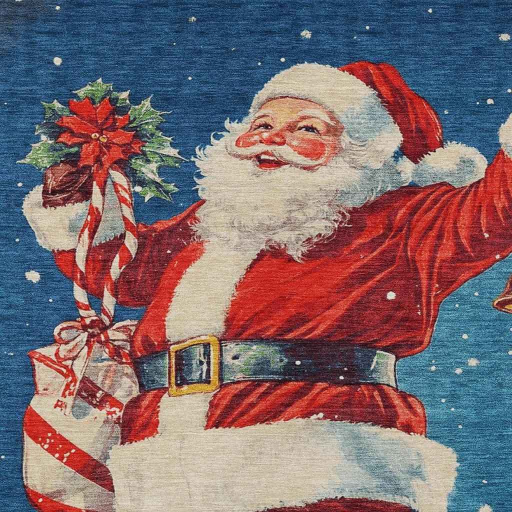 5' X 8' Blue Red White Green And Gold Floral Washable Indoor Outdoor Area Rug