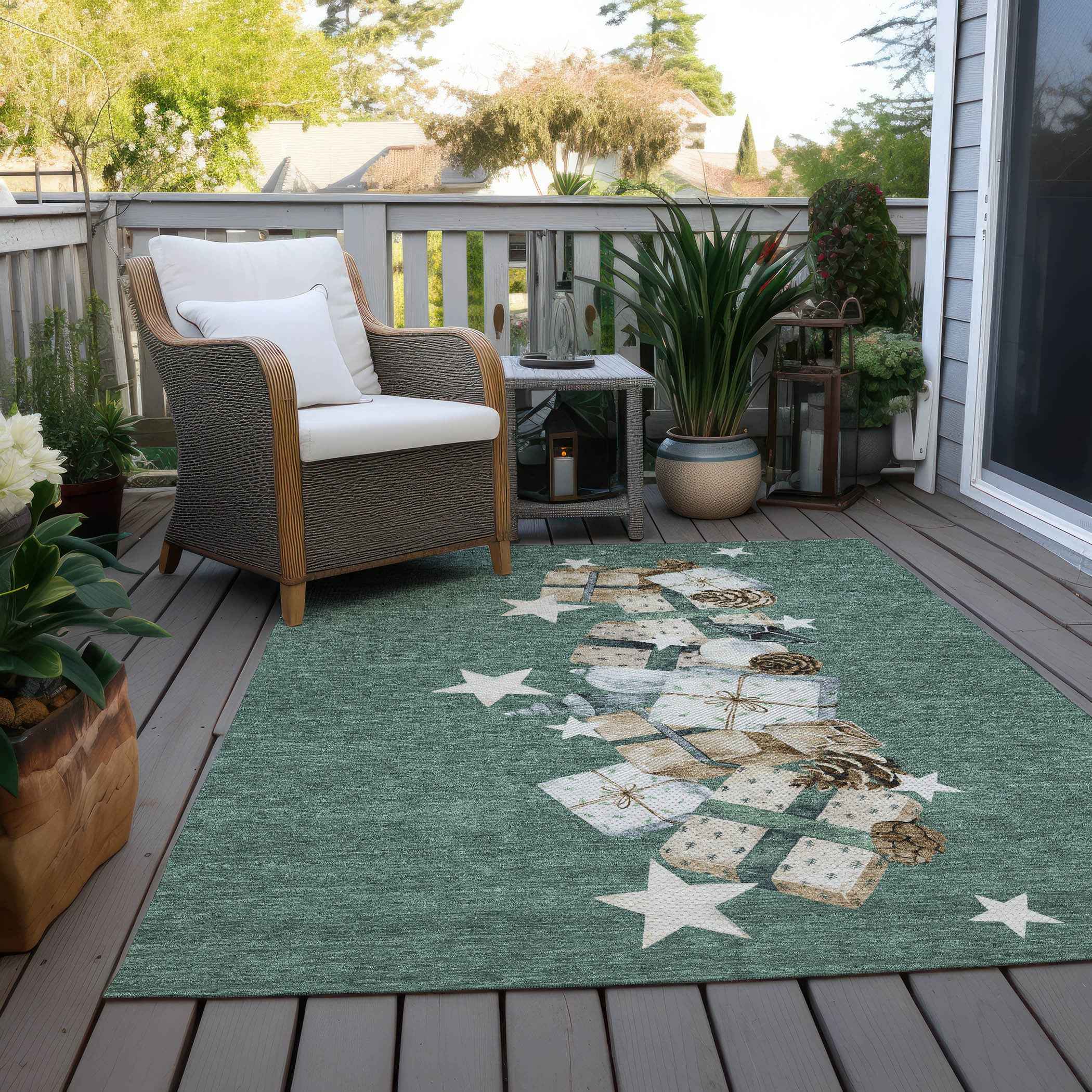 8' X 10' Pale Aqua Beige Ivory And Taupe Geometric Washable Indoor Outdoor Area Rug
