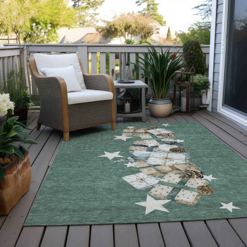 8' X 10' Pale Aqua Beige Ivory And Taupe Geometric Washable Indoor Outdoor Area Rug