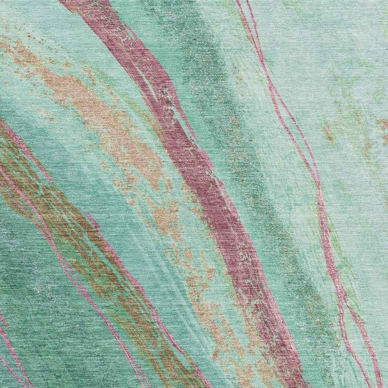 8' X 10' Green Blush And Peach Abstract Washable Indoor Outdoor Area Rug