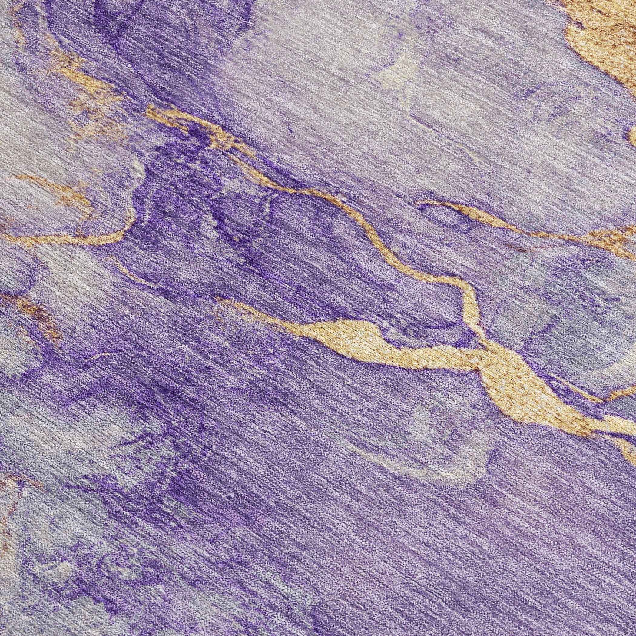 5' X 8' Purple And Gold Abstract Washable Indoor Outdoor Area Rug