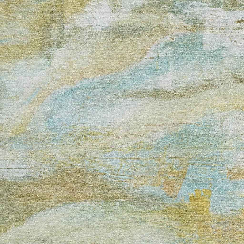 8' X 10' Beige Sky Blue And Ivory Abstract Washable Indoor Outdoor Area Rug