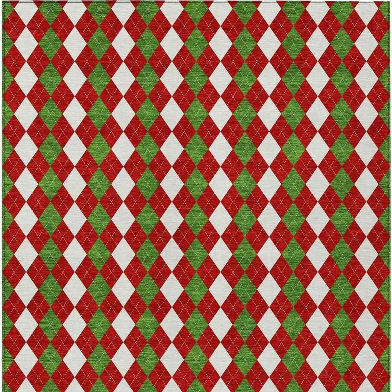 3' X 5' Red White And Green Argyle Washable Indoor Outdoor Area Rug