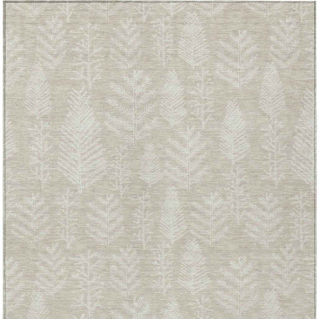 3' X 5' Beige And Ivory Botanical Leaves Washable Indoor Outdoor Area Rug
