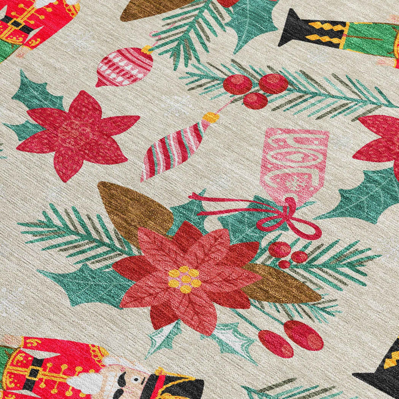 10' X 14' Beige Red Black Pink And Brown Floral Washable Indoor Outdoor Area Rug