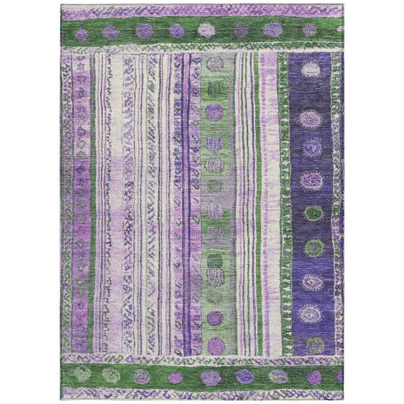 8' X 10' Green And Purple Striped Washable Indoor Outdoor Area Rug