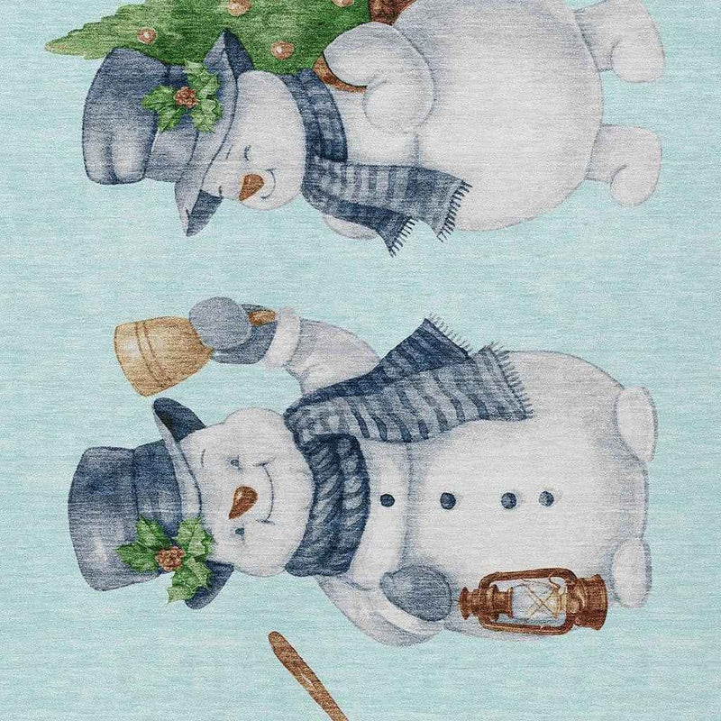 10' X 14' Sky Blue Denim Blue And Ivory Botanical Leaves Washable Indoor Outdoor Area Rug