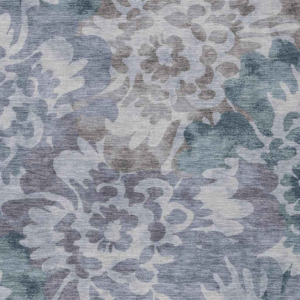 5' X 8' Blue And Silver Floral Washable Indoor Outdoor Area Rug