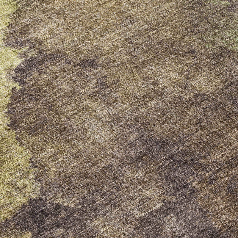 10' X 14' Brown And Fern Green Abstract Washable Indoor Outdoor Area Rug