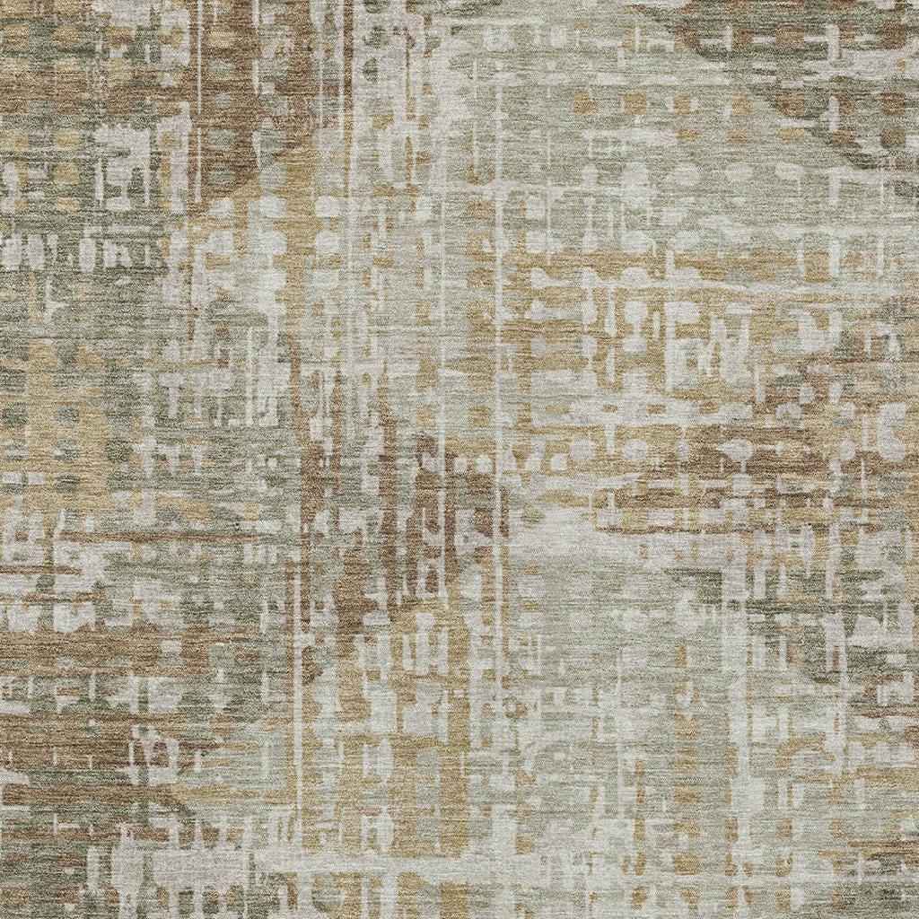 10' X 14' Artichoke Green And Brown Geometric Washable Indoor Outdoor Area Rug