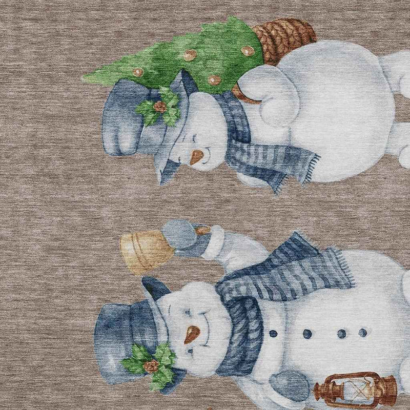 5' X 8' Taupe Denim Blue And Ivory Botanical Leaves Washable Indoor Outdoor Area Rug